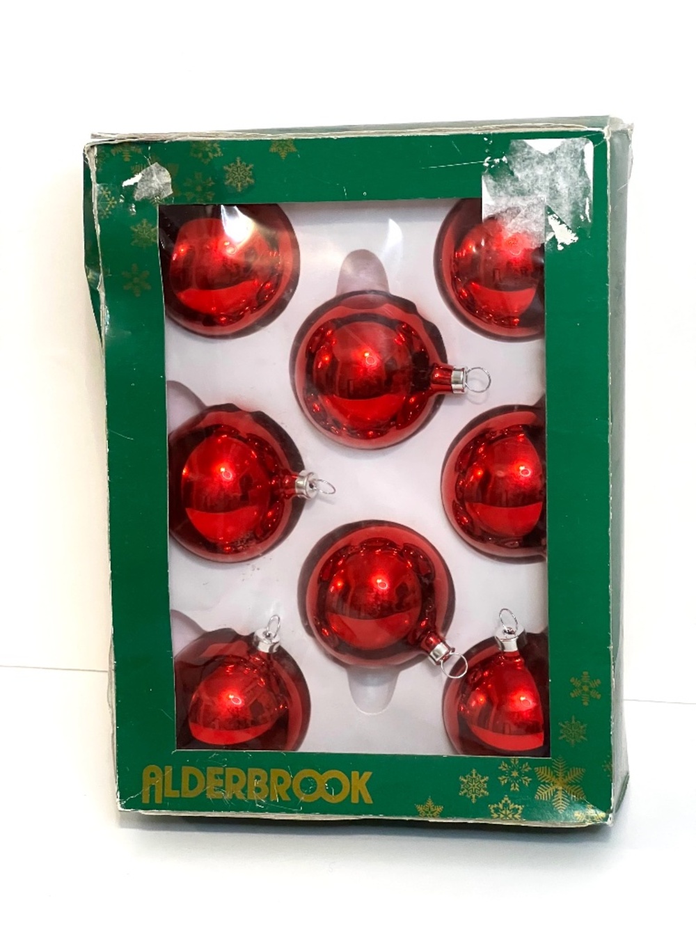 Alderbrook Vintage Glass Red Christmas Ornaments 2.25” with Box Like New
